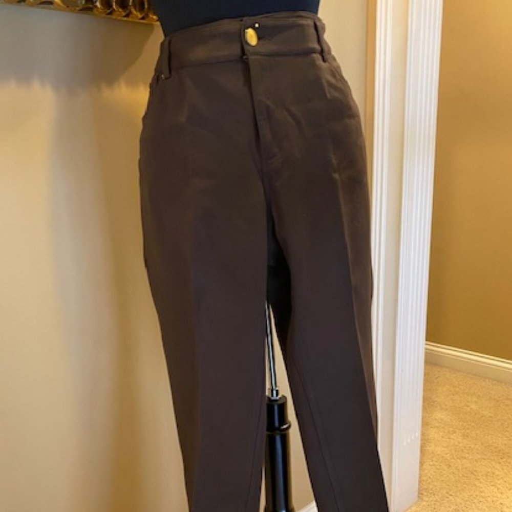 INC BROWN PANTS W/STRETCH POCKETS, FRONT ZIP STRAIGHT LEG SZ 14W